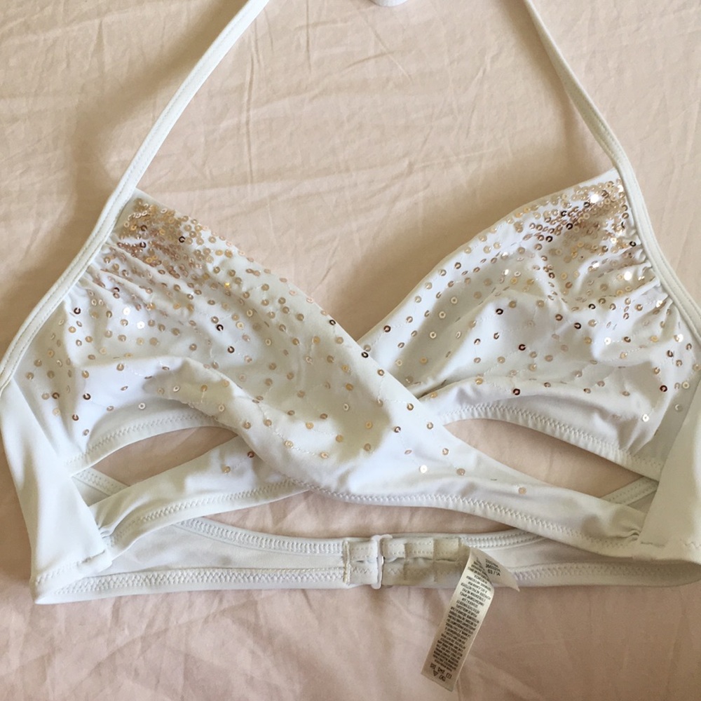 PINK rose gold cross cross swim top